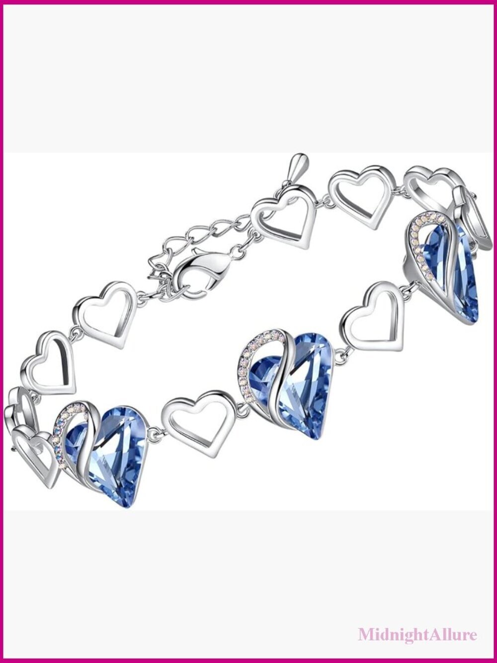 Infinity Love Heart Bracelet with Crystal 7-inch Silver Tone